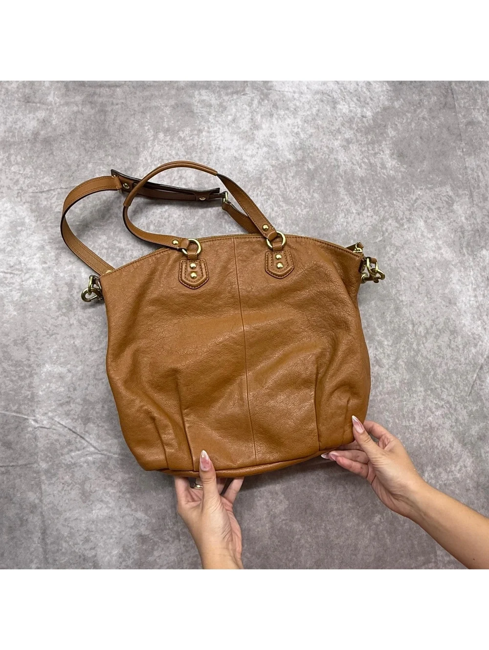 Coach Leather Shoulder Bag Satchel Cognac Brown F23684